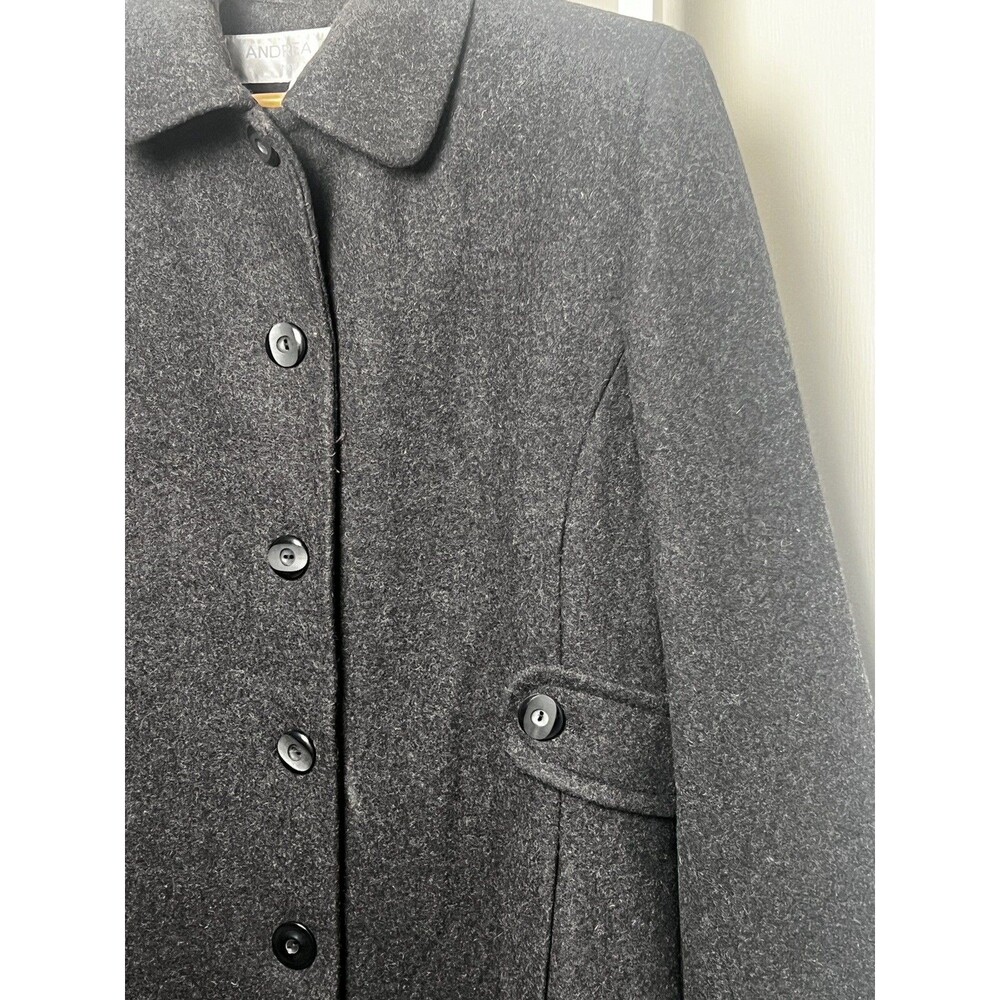 Winter Long Coat Womens 12P Petite Dark Gray Wool Andrea Brem Long Pockets - Picture 5 of 13